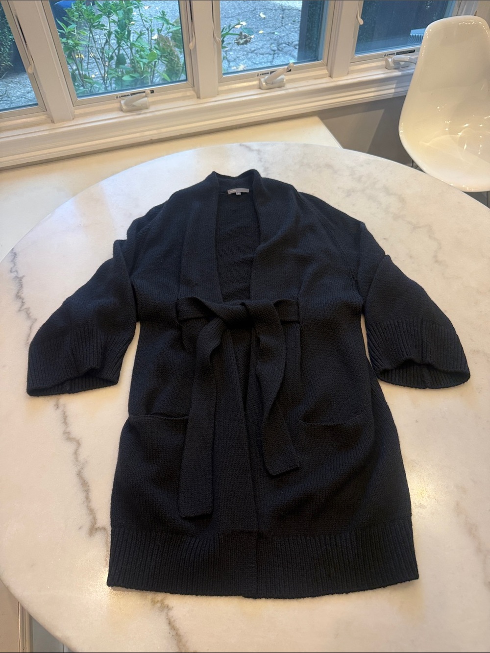 Vince wool Black Belted Open-Front Knit Cardigan